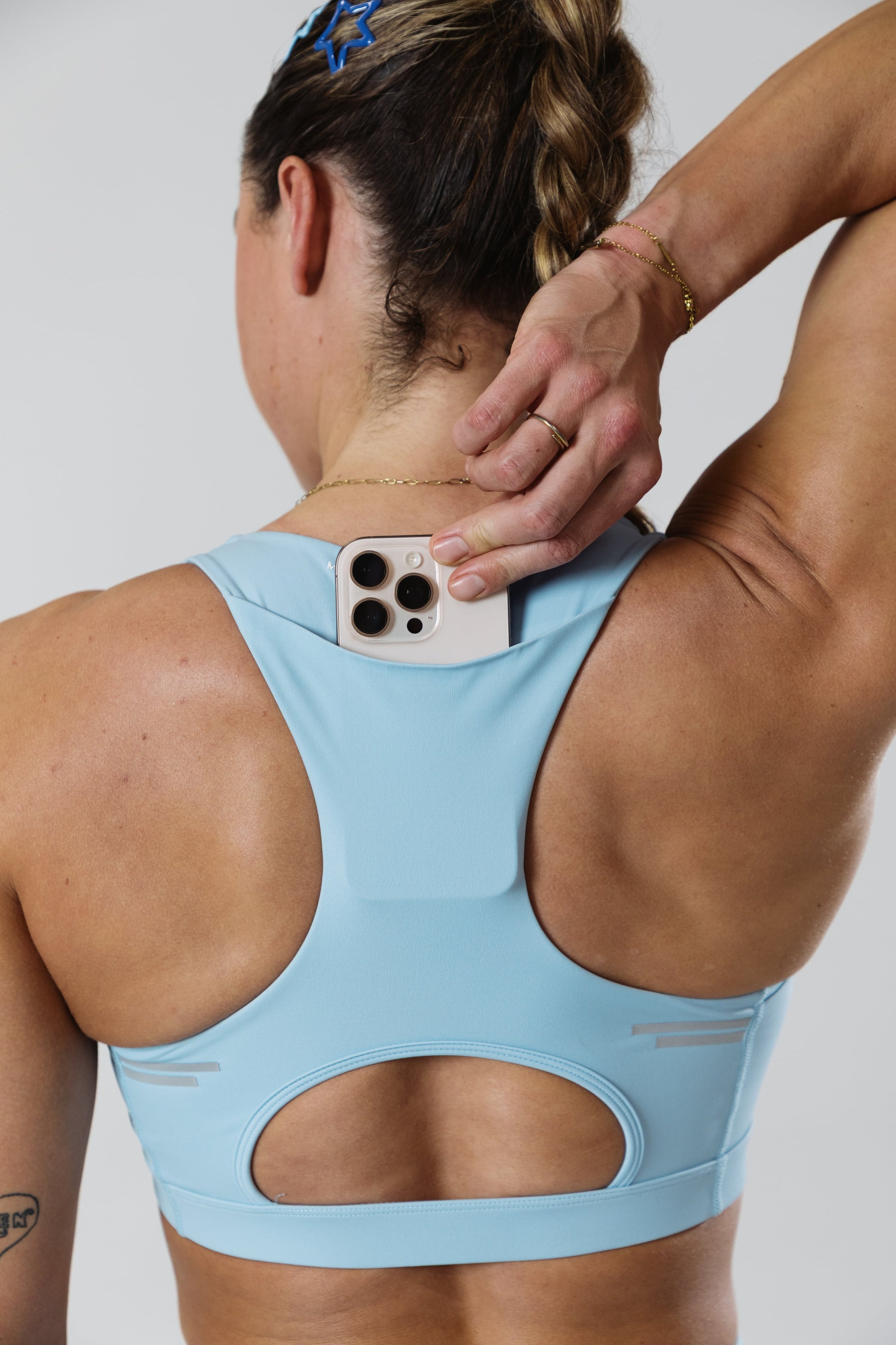 SASH Baby Blue Perform Bra, rear fit detail