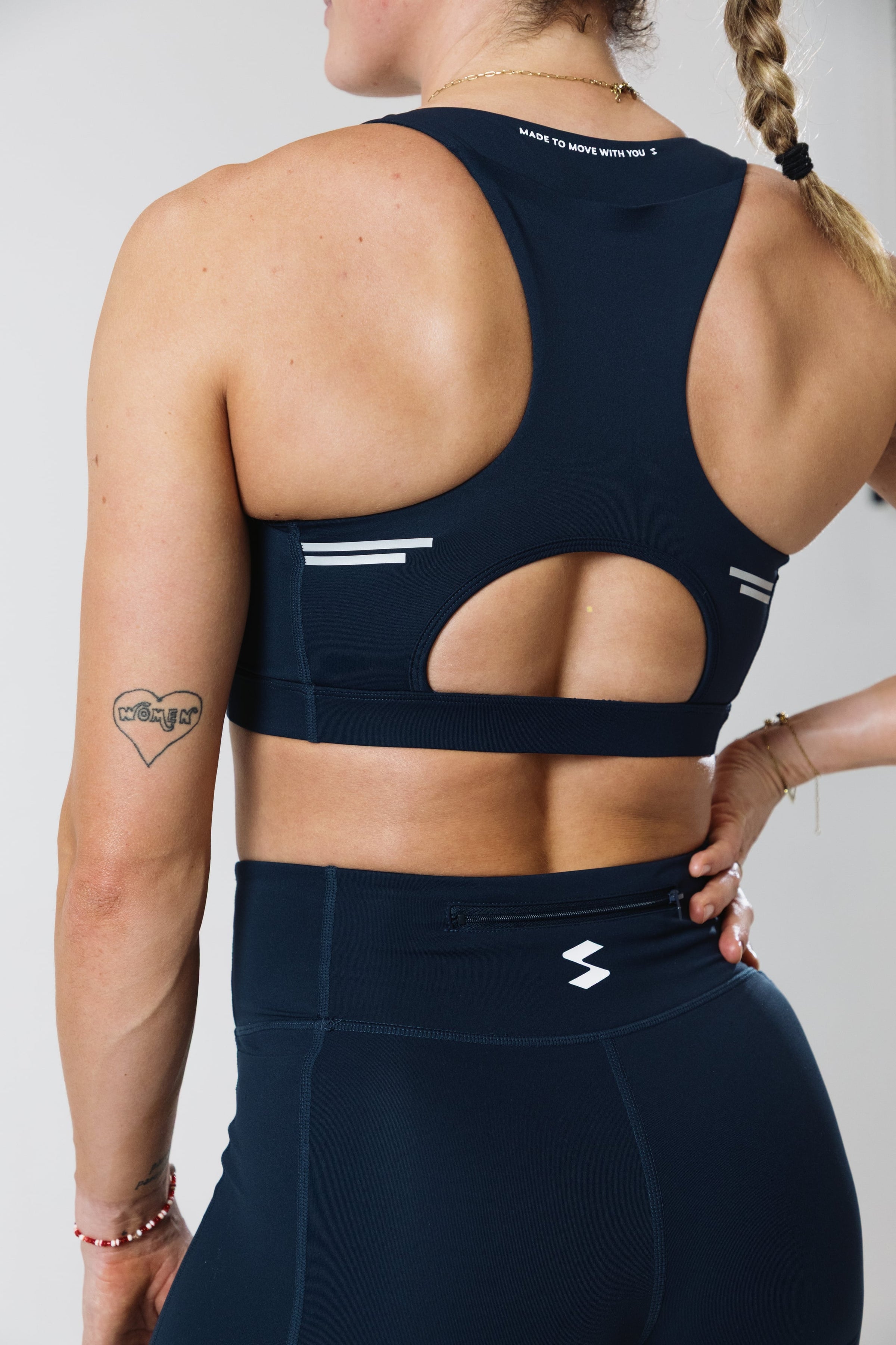 SASH Navy Blue Perform Bra and Motion Short, rear fit detail
